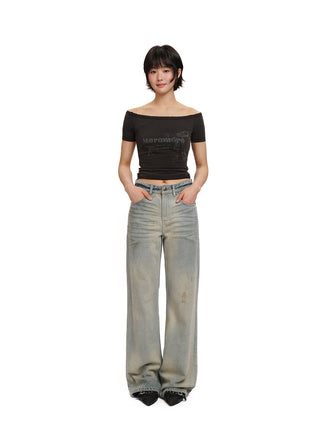 [MOROMORO] pleated denim pants