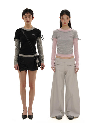 [MOROMORO] lace-up bow top