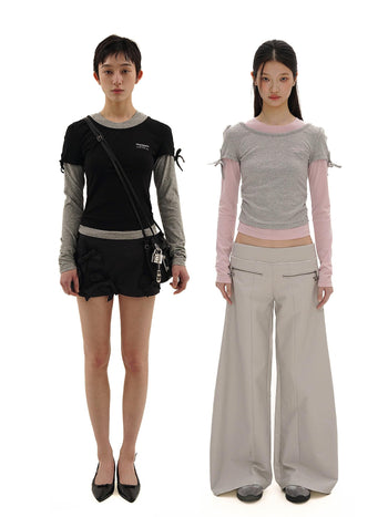[MOROMORO] lace-up bow top