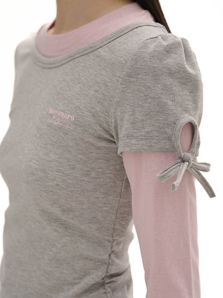 [MOROMORO] lace-up bow top