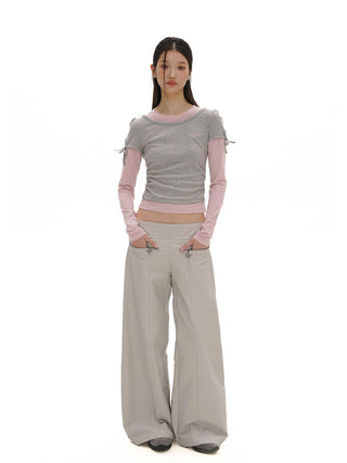 [MOROMORO] lace-up bow top