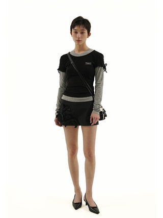 [MOROMORO] lace-up bow top