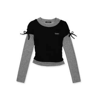 [MOROMORO] lace-up bow top