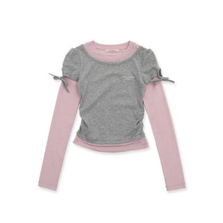 [MOROMORO] lace-up bow top