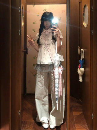 [MOROMORO] cotton lace shirt