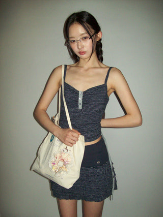 [MOROMORO] striped suspender vest