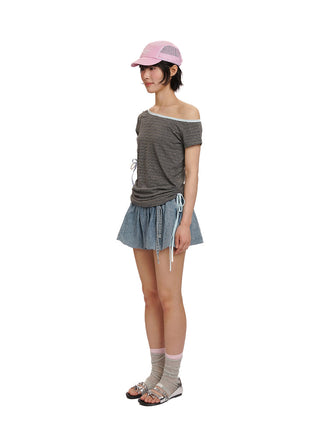 [MOROMORO] linen off-shoulder