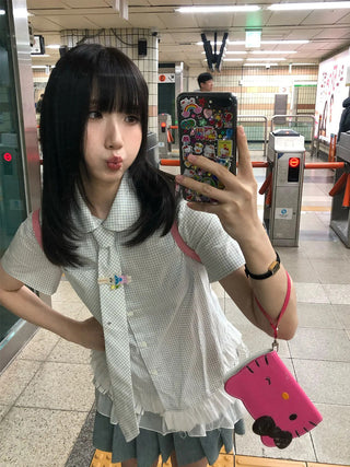 [MOROMORO] rhinestone plaid shirt