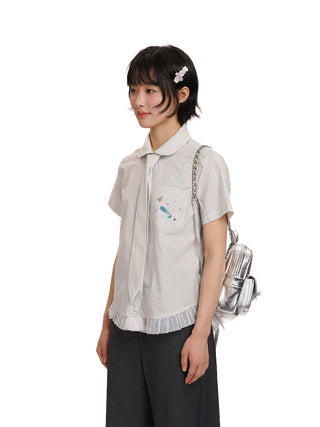 [MOROMORO] rhinestone plaid shirt