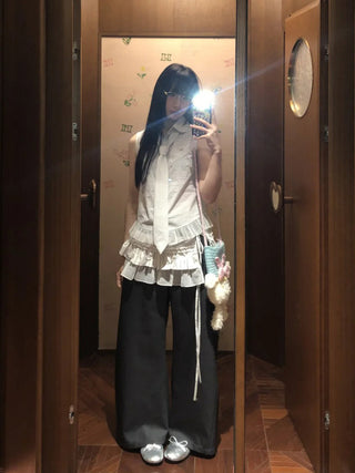 [MOROMORO] plaid wide pants