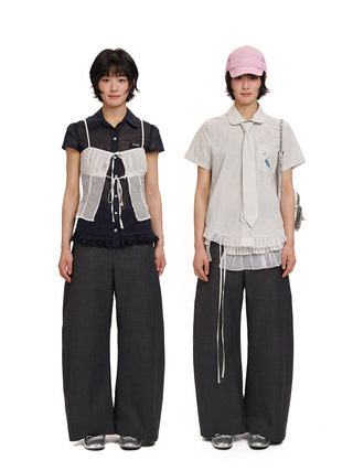 [MOROMORO] plaid wide pants