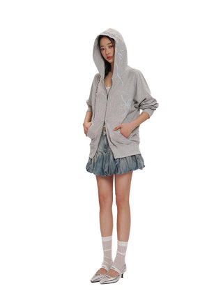 [MOROMORO] bow embroidered hoodie