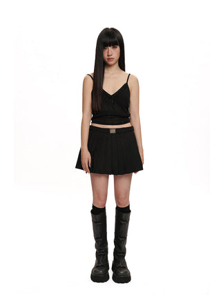 [MOROMORO] pleated bow skirt