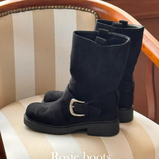buckle suede boots
