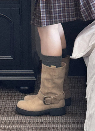 buckle suede boots
