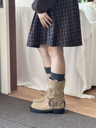 buckle suede boots