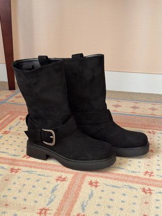 buckle suede boots