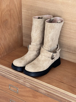 buckle suede boots