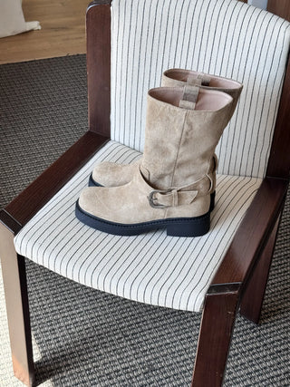 buckle suede boots