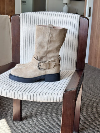 buckle suede boots