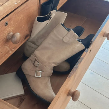 buckle suede boots