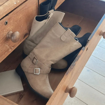 buckle suede boots