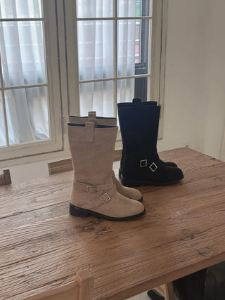 buckle suede boots