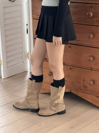 buckle suede boots