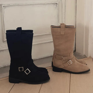 buckle suede boots