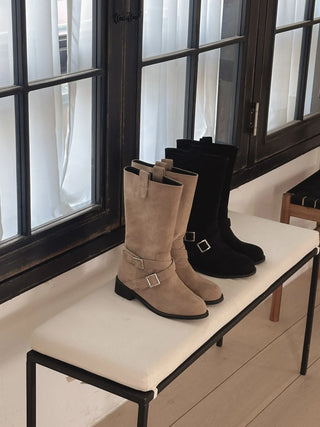 buckle suede boots