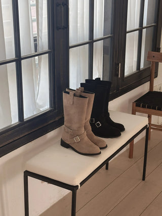 buckle suede boots