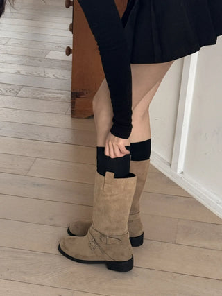 buckle suede boots