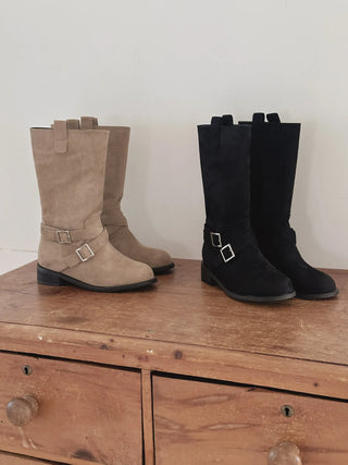 buckle suede boots