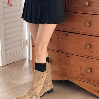 buckle suede boots