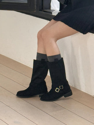 buckle suede boots