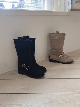 buckle suede boots