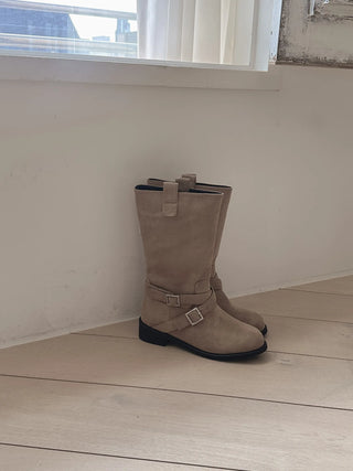 buckle suede boots