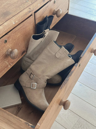 buckle suede boots
