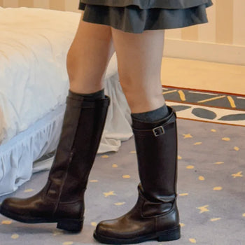 leather long boots
