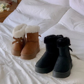 ribbon fur boots