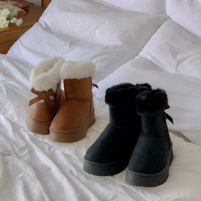 ribbon fur boots