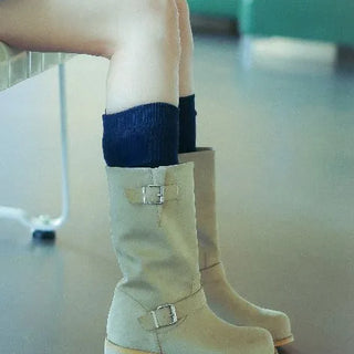 buckle suede boots