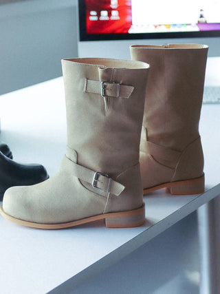 buckle suede boots