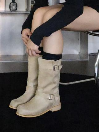 buckle suede boots