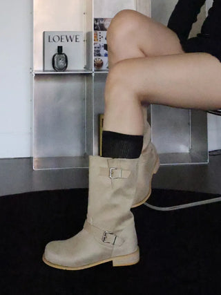 buckle suede boots
