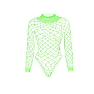 Long sleeve high neck fishnet diamond pattern bodysuit