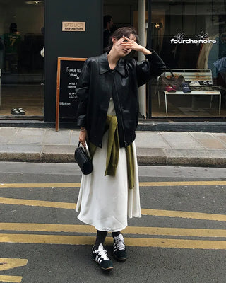 Oversized leather MA-1 jacket
