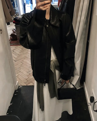 Oversized leather MA-1 jacket