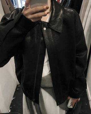 Oversized leather MA-1 jacket