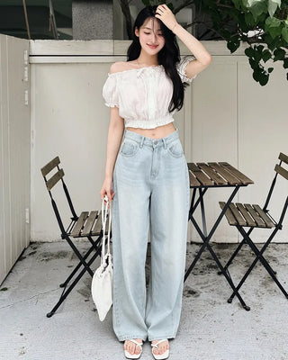 Real wide-leg denim pants
